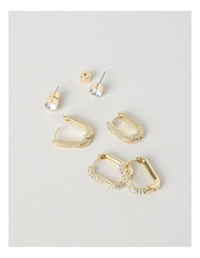 Diamante Hoops and Studs 3-Pack in Gold