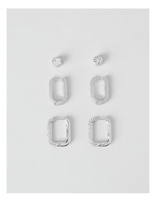 Diamante Hoops and Stud 3 Pack in Silver