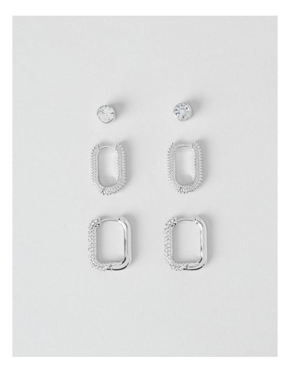 Diamante Hoops and Stud 3 Pack in Silver