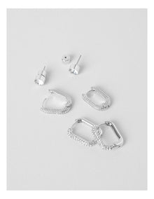 Diamante Hoops and Stud 3 Pack in Silver