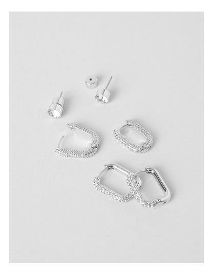 Diamante Hoops and Stud 3 Pack in Silver