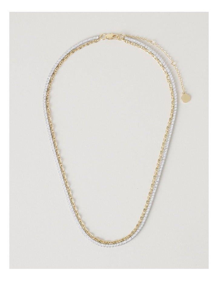 Diamante & Chain Two Tone Necklace
