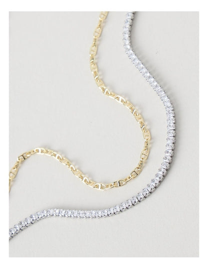 Diamante & Chain Two Tone Necklace