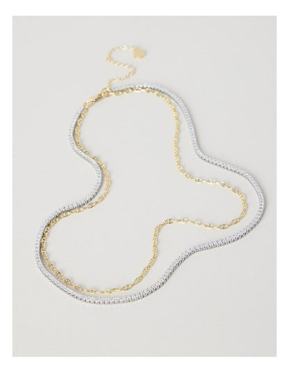 Diamante & Chain Two Tone Necklace