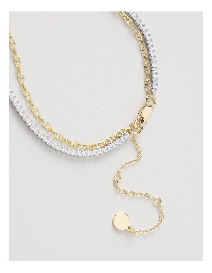 Diamante & Chain Two Tone Necklace