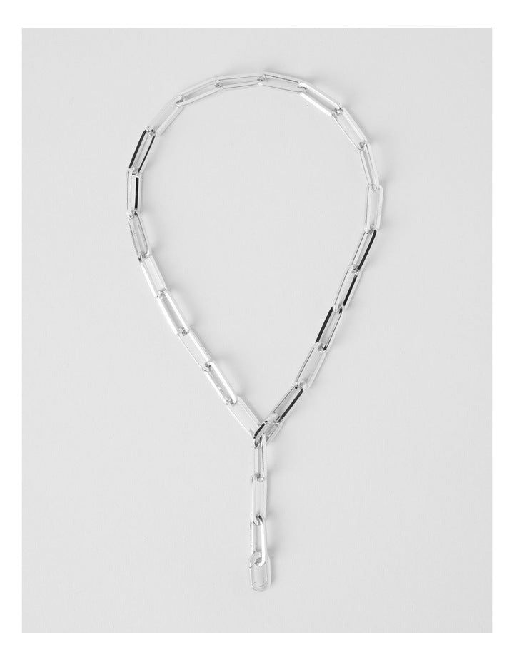 Chain Lariat Necklace in Silver