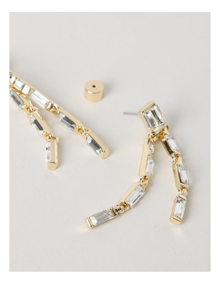 Diamante and Chain Earrings in Gold