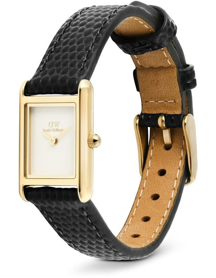 Bound Mini 17mm Black Leather Gold Watch