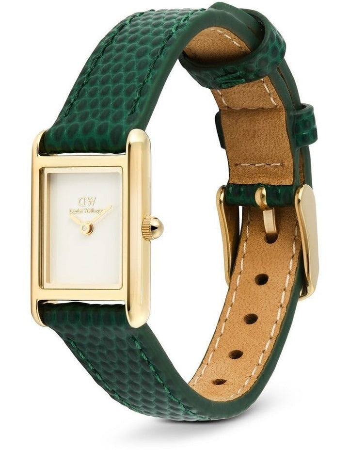 Bound Mini 17mm Green Leather Gold Watch