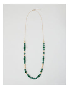 Green Square Bead Long Necklace