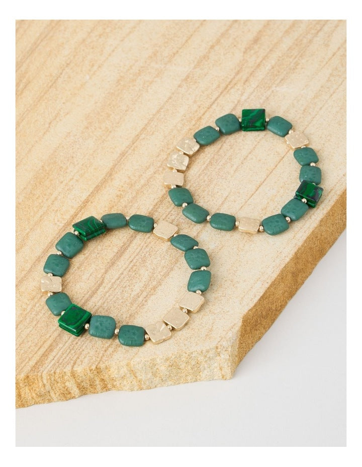 Green Square Bead Bracelet