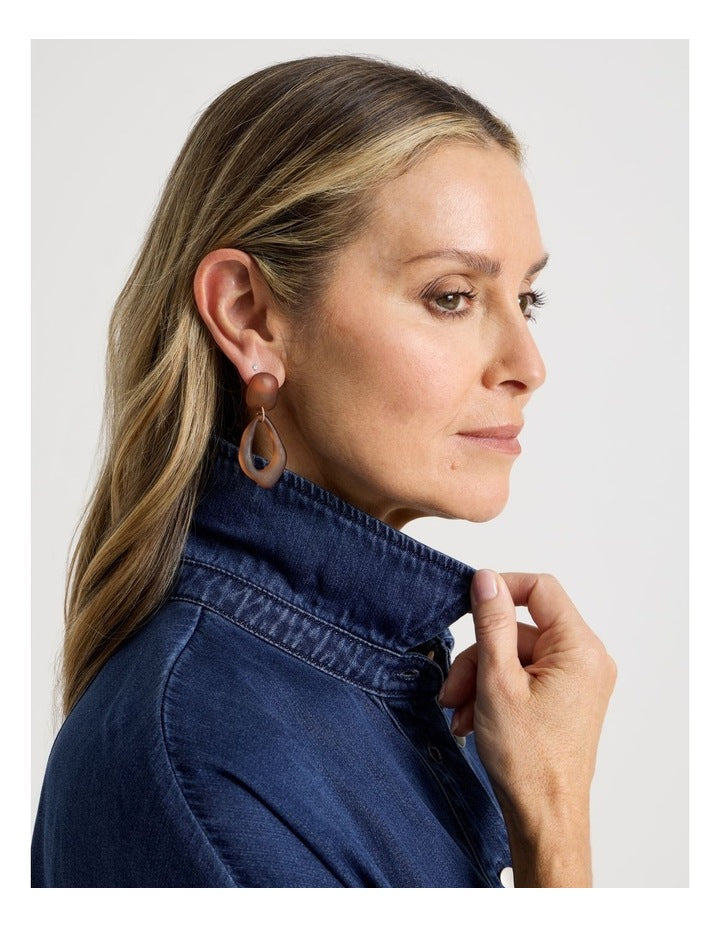 Organic Drop Earrings in Brown