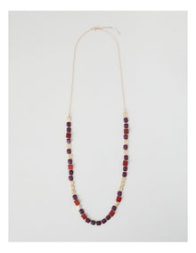 Burgundy Square Bead Long Necklace