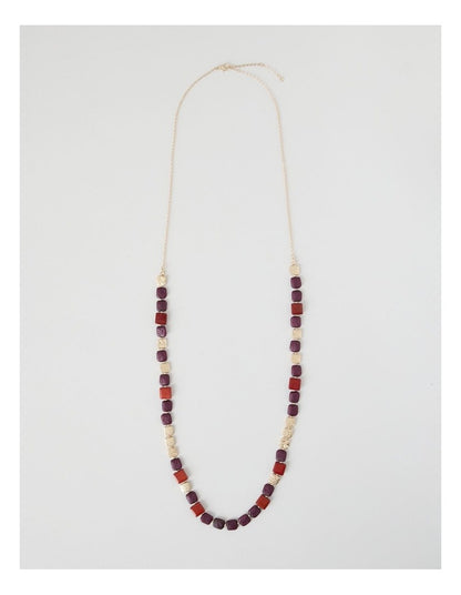 Burgundy Square Bead Long Necklace