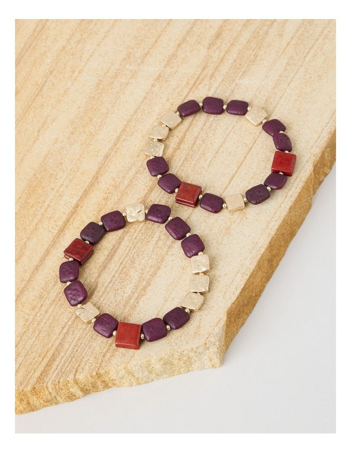Burgundy Square Bead Bracelet