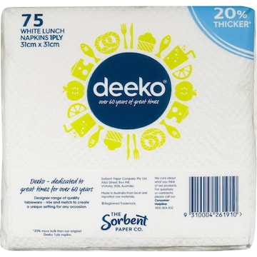 Deeko Extra Thick Serviette 1Ply 75 pack