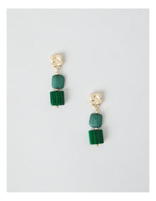 Green Square Bead Drop Earrings