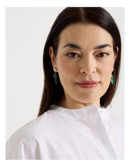 Green Square Bead Drop Earrings
