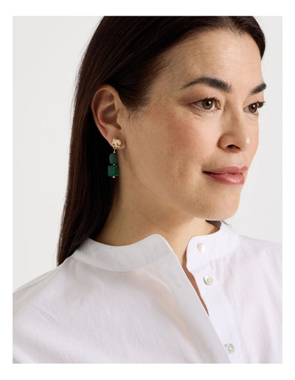 Green Square Bead Drop Earrings