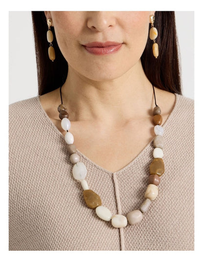 Multi Stone Necklace in Beige