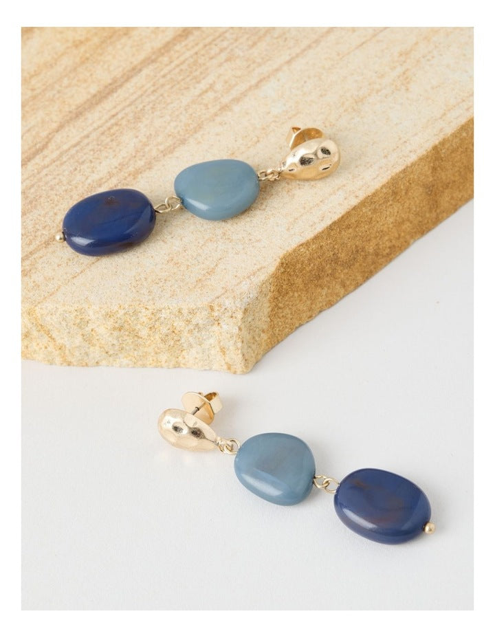 Stone and Gold Drop Earrings in Navy