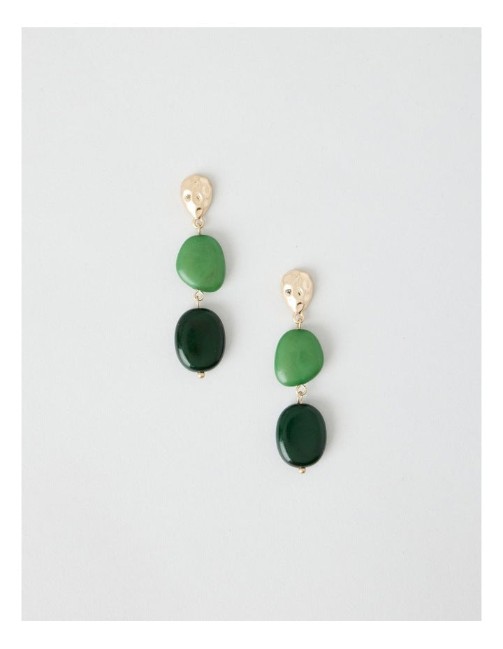 Stone and Gold Drop Earrings in Green