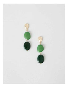 Stone and Gold Drop Earrings in Green
