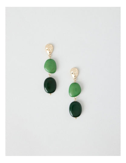Stone and Gold Drop Earrings in Green