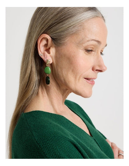 Stone and Gold Drop Earrings in Green