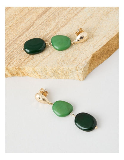 Stone and Gold Drop Earrings in Green