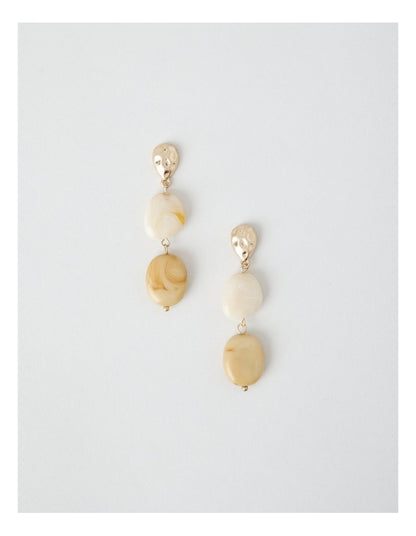 Stone and Gold Drop Earrings in Beige