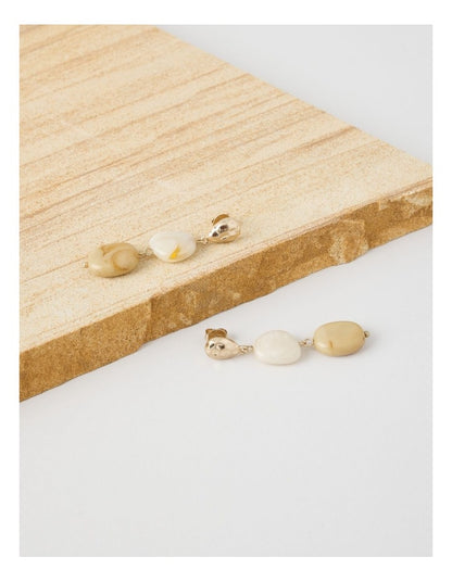 Stone and Gold Drop Earrings in Beige