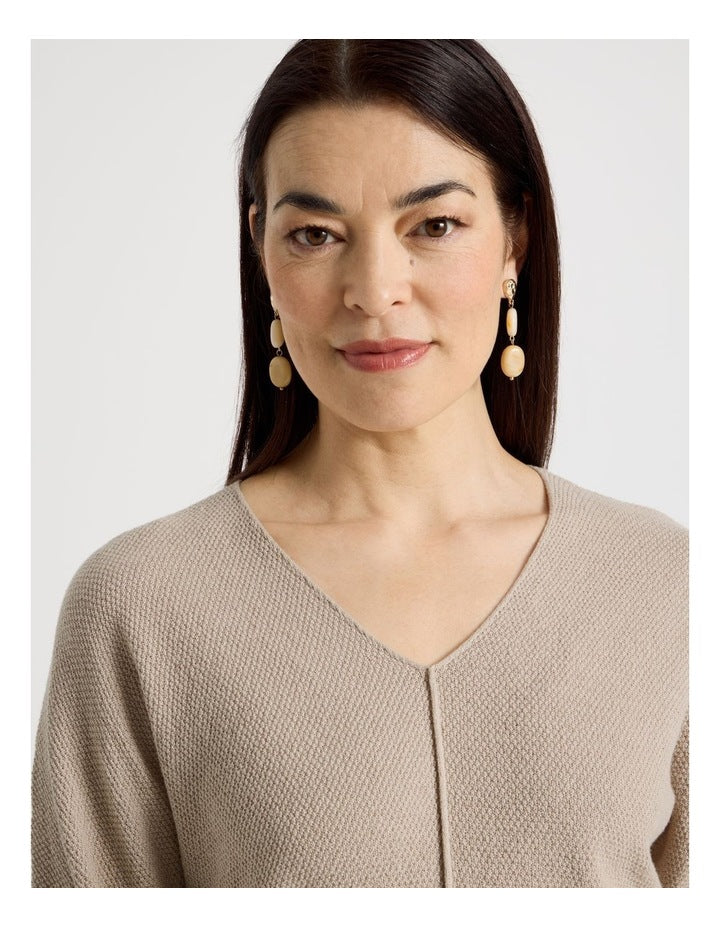 Stone and Gold Drop Earrings in Beige