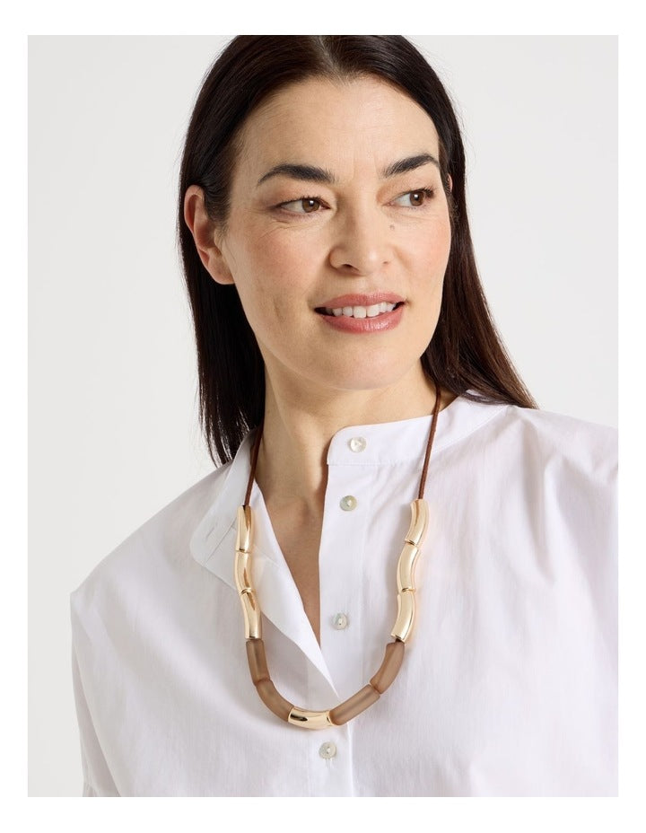 Frosted Curved Bead Necklace in Tannin