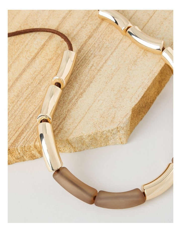 Frosted Curved Bead Necklace in Tannin