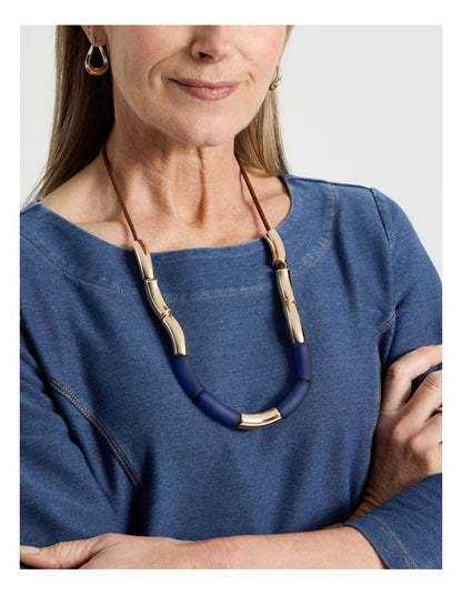 Frosted Curved Bead Necklace in Navy
