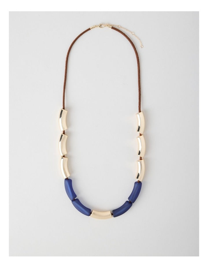 Frosted Curved Bead Necklace in Navy