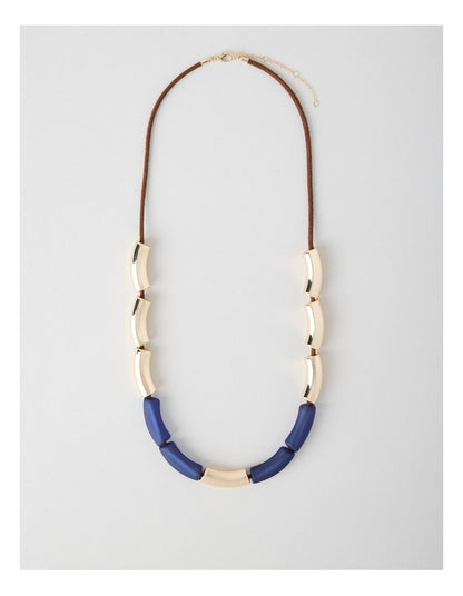 Frosted Curved Bead Necklace in Navy
