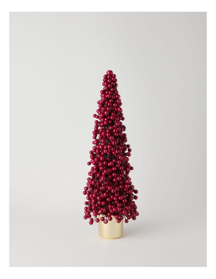 Heirloom Christmas Berry Tree in Gold Pot in Red: 60cm