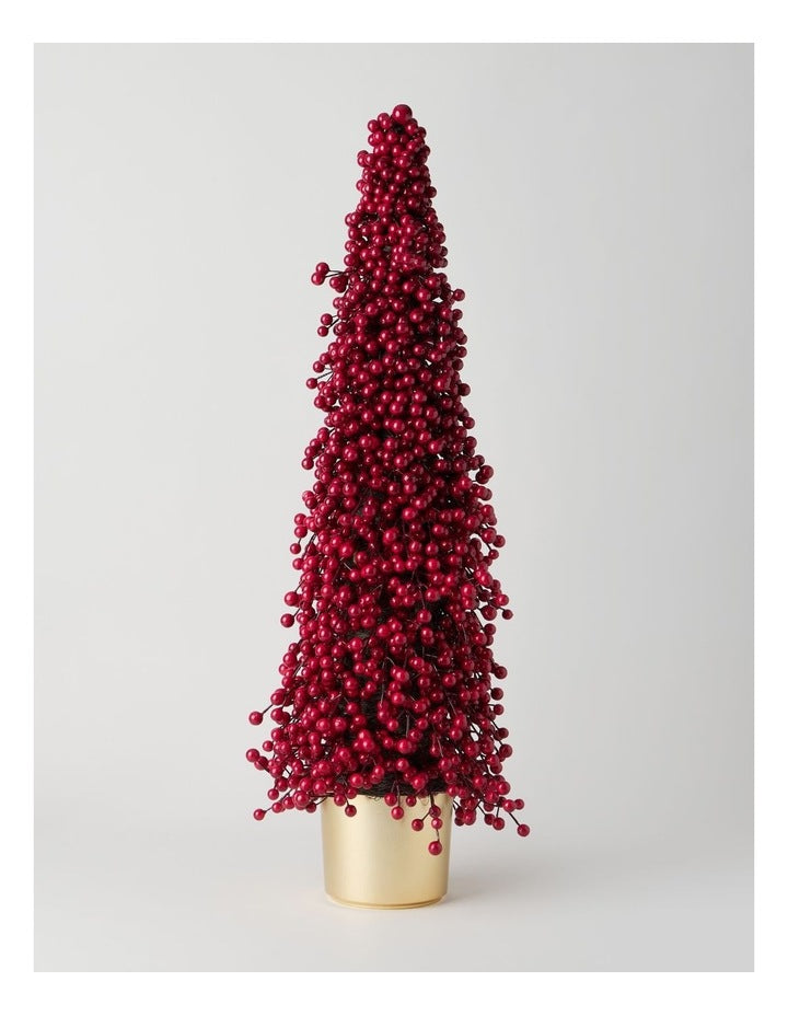 Heirloom Christmas Berry Tree in Gold Pot in Red: 90cm