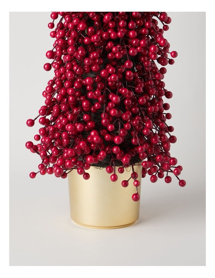 Heirloom Christmas Berry Tree in Gold Pot in Red: 90cm