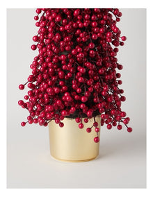 Heirloom Christmas Berry Tree in Gold Pot in Red: 90cm