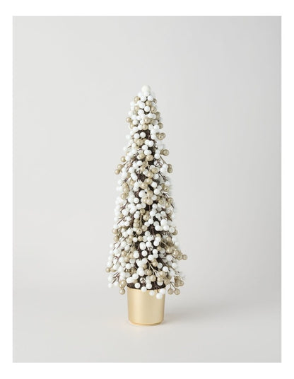 Luxe Christmas Berry Tree in Gold Pot in White: 60cm