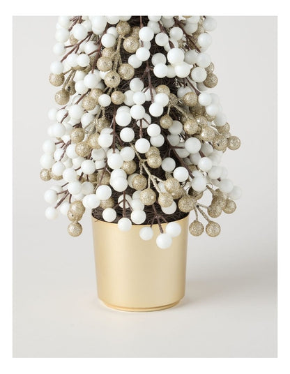 Luxe Christmas Berry Tree in Gold Pot in White: 60cm