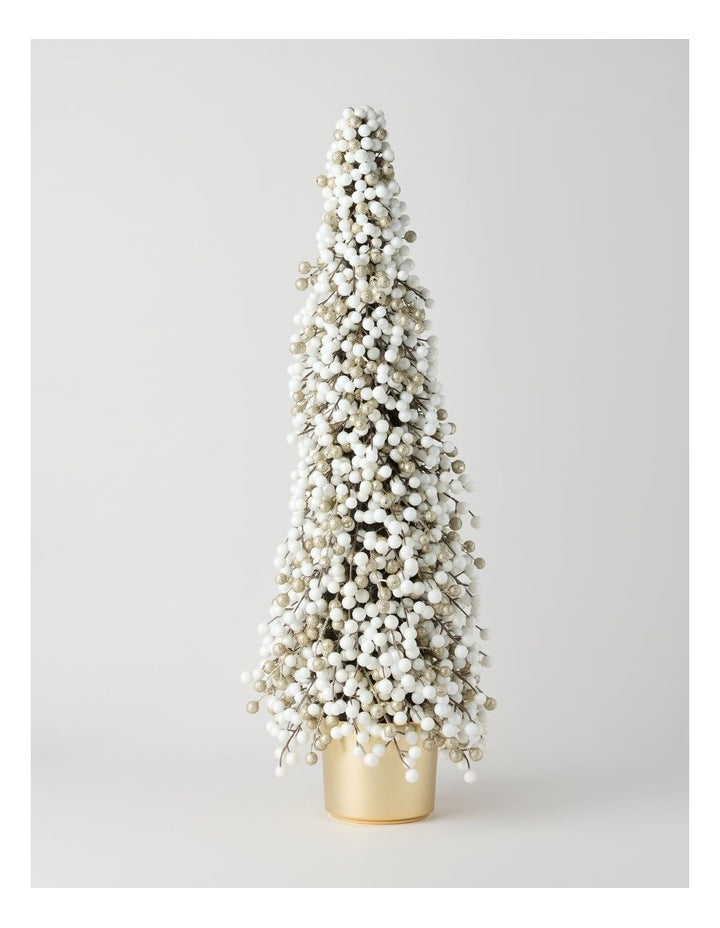 Luxe Christmas Berry Tree in Gold Pot in White: 90cm