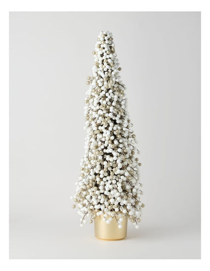 Luxe Christmas Berry Tree in Gold Pot in White: 90cm