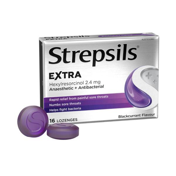 STREPSIL EXTRA LOZENGES BLACKCURRANT 16PK