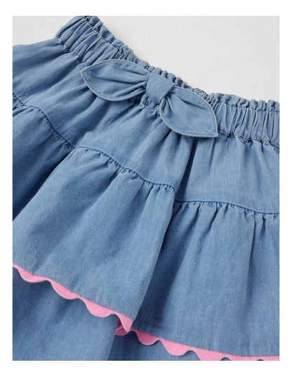Peplum Ruffle Skirt in Light Denim