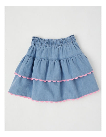 Peplum Ruffle Skirt in Light Denim