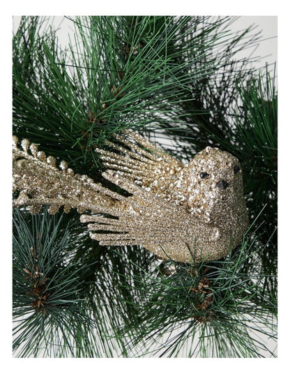 Luxe Christmas Glittered Bird Clip in Champagne: 7.5cm